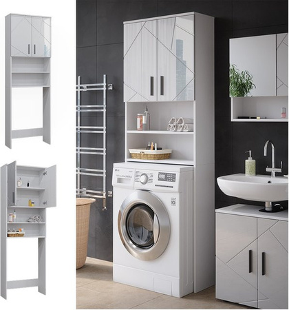 Vicco Waschmaschinenschrank Irma Badezimmerschrank in Weiß Hochglanz B: 64 cm, H: 191 cm