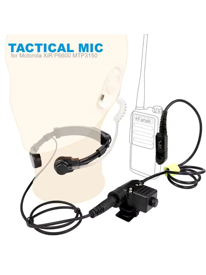 Taktisches Heavy Duty U94 PTT Neck Throat Mic Lavalier Headset für Motorola XiR P6600 P6620 DP2400 DEP550 MTP3100 MTP3150 in Schwarz - Bild 6