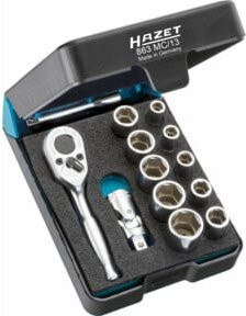 Hazet Steckschlüssel-Satz 863MC/13 mit 13 Werkzeugen, 1/4 Zoll (6,3 mm) Vierkant hohl, Außen-Sechskant-Tractionsprofil, Farbe Silber - Bild 1