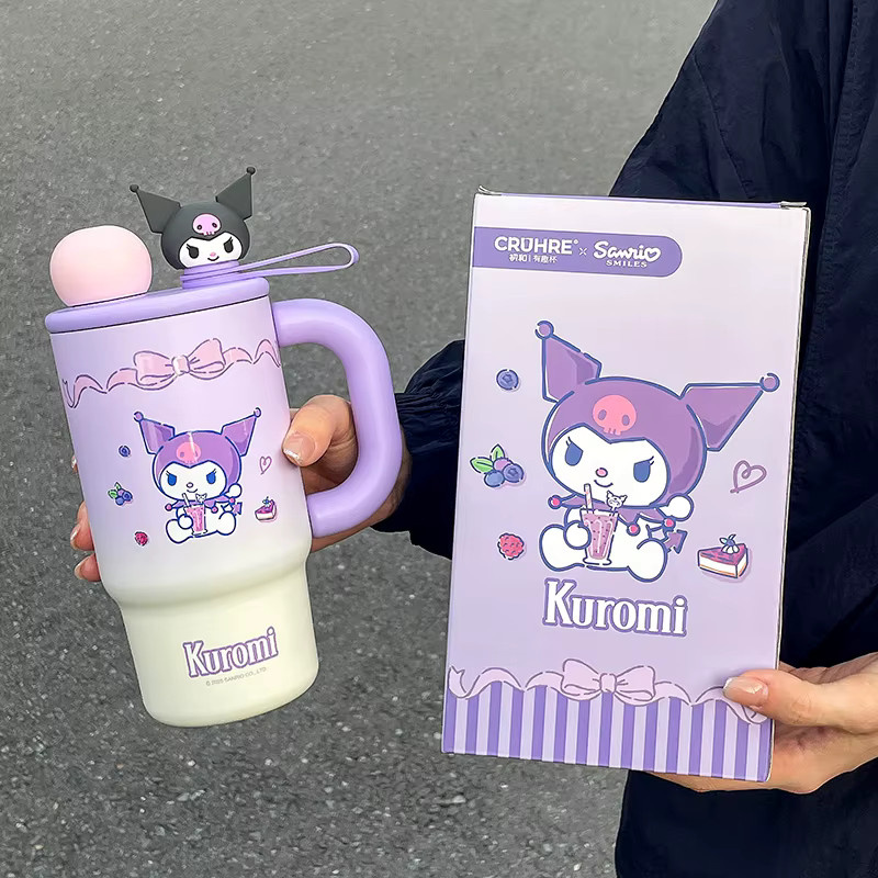 Sanrio Cartoon-Auto-Thermoskanne aus Edelstahl mit Strohhalm und Tee-Fach, 700 ml, Blau oder Lila - Bild 1