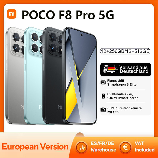 Xiaomi POCO F8 Pro 5G Smartphone in Silver mit Snapdragon 8 Elite, 6.59 Zoll 120Hz HyperRGB AMOLED-Display, 6210mAh Akku, 100W Ladefunktion und 50MP Kamera sowie NFC - Bild 1