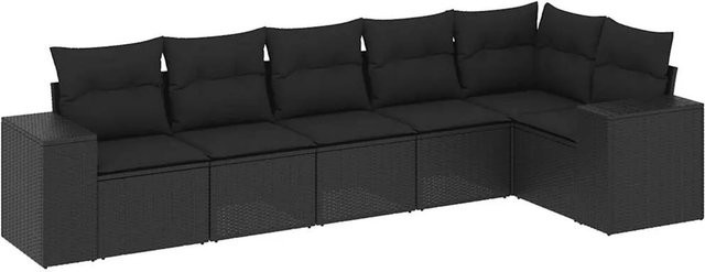 vidaXL 6-teilige Garten-Sofagarnitur in L-Form aus schwarzem Poly-Rattan mit Sitzkissen und Rückenkissen - Bild 1