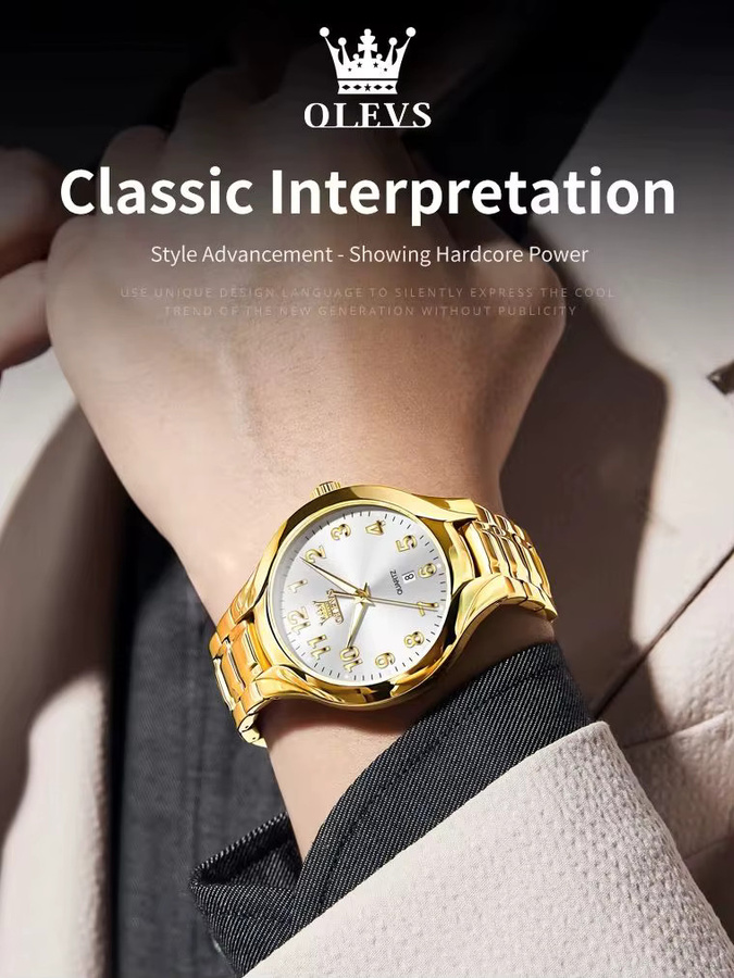 OLEVS Armbanduhr Quarz, Digital, Gold, Edelstahl, Herren - Bild 7