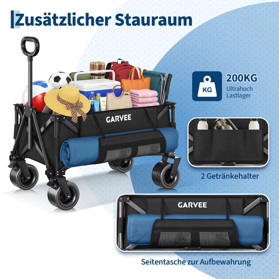 HiMISS Outdoor-Campingwagen mit 8-Zoll-Rädern und verstellbarem Griff aus 600D Oxford-Stoff, faltbarer Allterrain-Trolley für Picknick und Garten - Bild 2