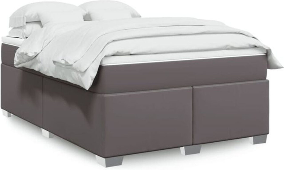 vidaxl Boxspringbett mit Matratze in Grau aus Kunstleder B/T/H: 160 x 200 x 46 cm - Bild 1