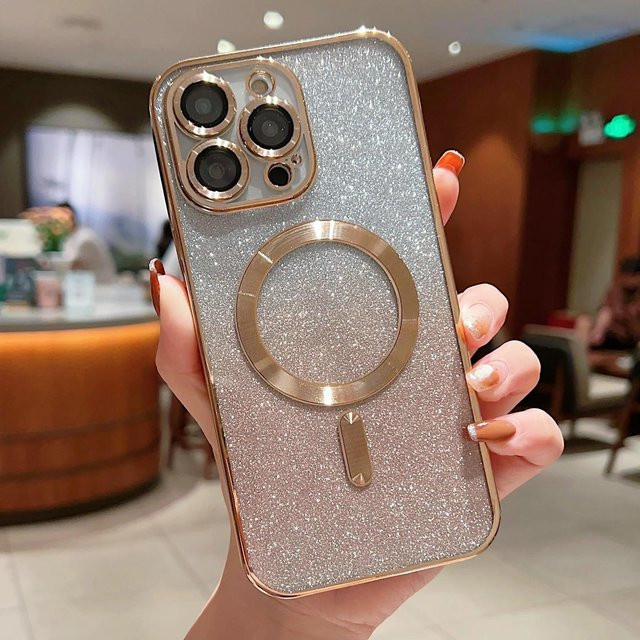 Glitzer Handyhülle mit MagSafe und Linsenschutz für Apple iPhone 15 14 13 12 11 Pro Max Plus in Weiß - Bild 1