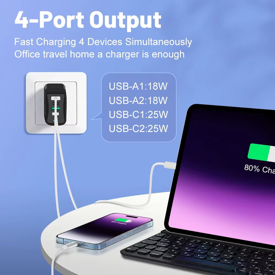 Maerknon USB C Ladegerät mit 4 Ports, PD und QC3.0 Schnellladung, Wandnetzteil für iPhone, Xiaomi, Samsung und OnePlus - Bild 2