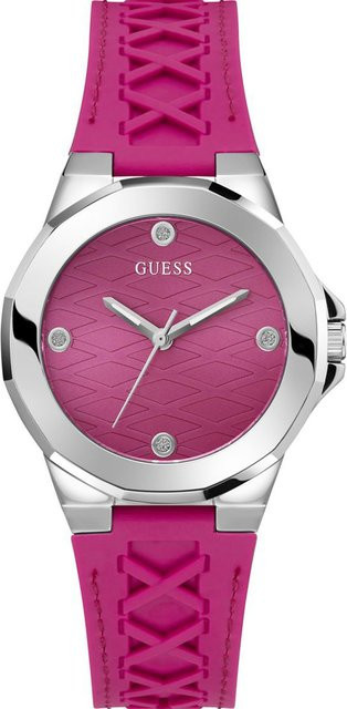 Guess Damenuhr Corset, Quarz, Edelstahl, Pink, 38 mm, Silikon - Bild 1