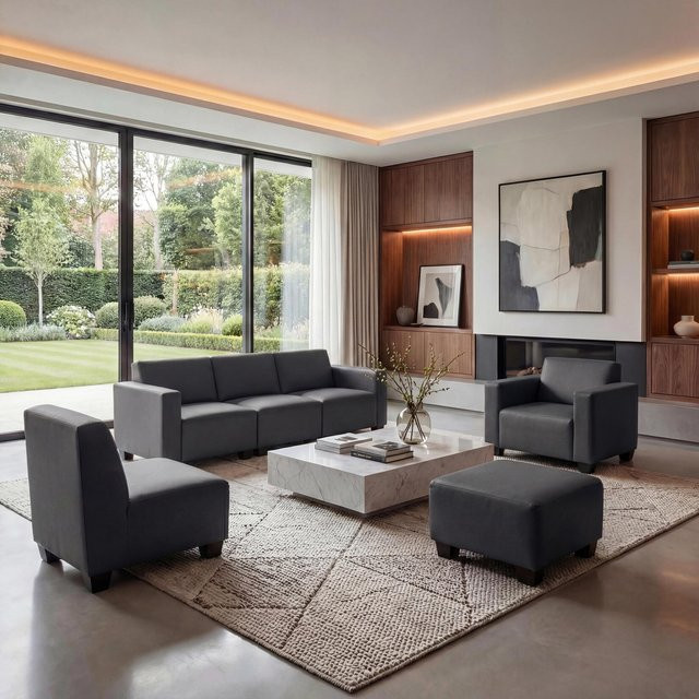 MCW Modular Sofa-System Moncalieri Couch-Garnitur 3-1-1-1 aus Kunstleder in Dunkelgrau - Bild 1