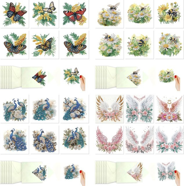 6-teiliges Set Grußkarten mit Tiermotiven und Diamant-Design in Multicolour - Bild 1