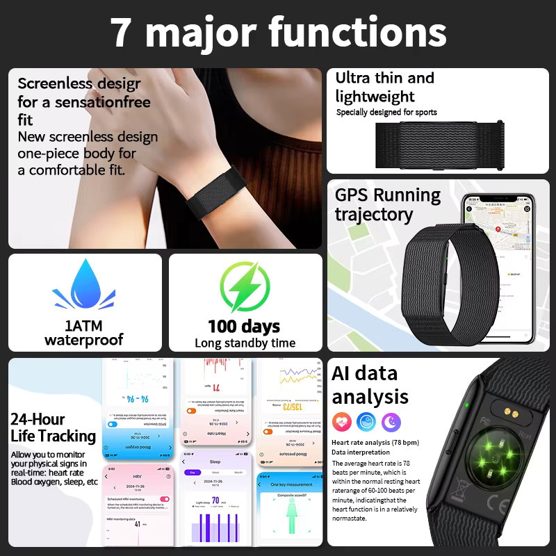 LIGE AI Gesundheits-Blutdruckmessgerät Smart-Armband mit Anruf-Erinnerung, GPS-Tracking und Sport-Funktionen für Männer und Frauen in Schwarz und Pink - Bild 6