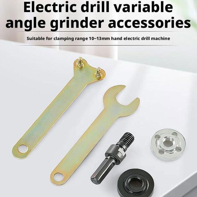 5-teiliges Set Elektrische Bohrer Umwandlung Winkel Adapter mit Trennscheibe und Polierrad in Silber und Weiß - Bild 1