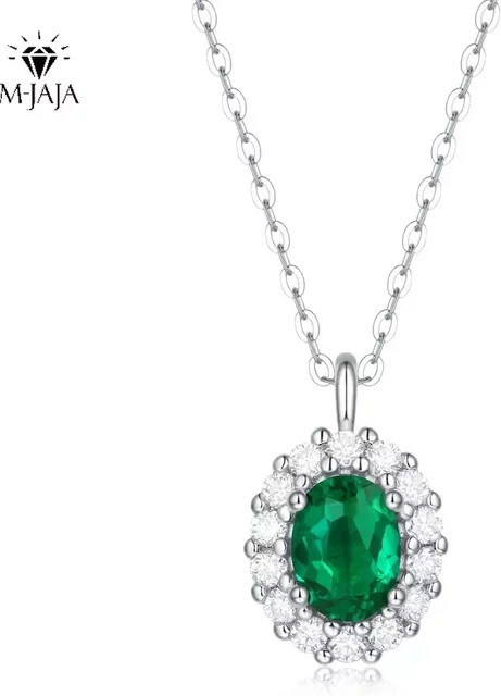 M-JAJA Smaragd-Anhänger-Halskette, 925 Silber, vergoldet, Diamant - Bild 1