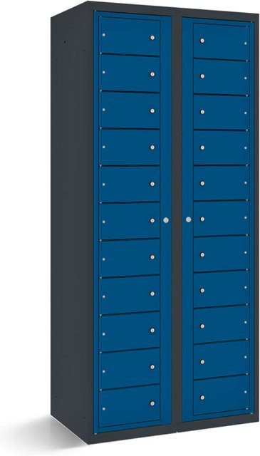 rotstahl Fächerschrank mit 22 Fächern und Zentraltüren, Farbe Dunkelblau mit anthrazitgrauem Korpus, B/T/H: 80 x 50 x 180 cm - Bild 1