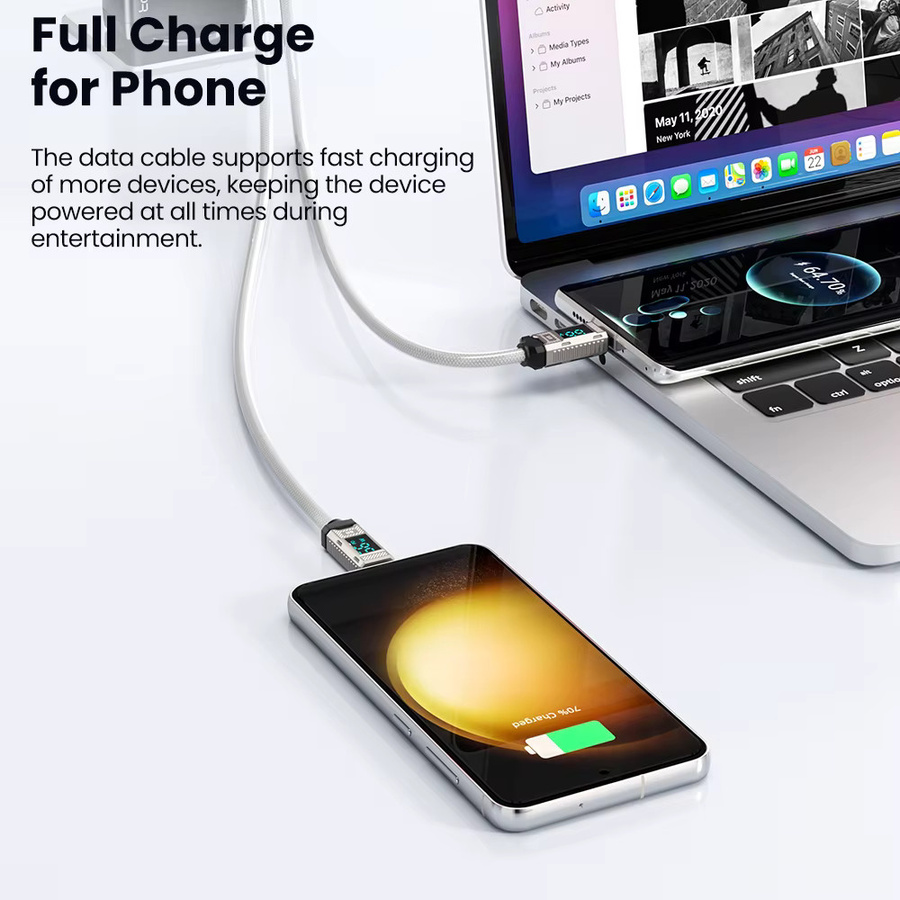 Toocki USB-C Schnellladekabel 66W mit digitaler Anzeige in Weiß - Bild 3