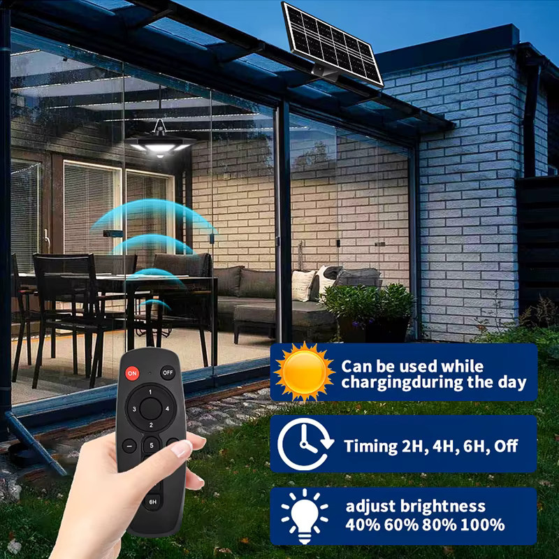 AMARYLLIS Solar-Pendelleuchte mit 180 LED, Schwarz, mit Fernbedienung und Bewegungssensor für Garten und Terrasse - Bild 5