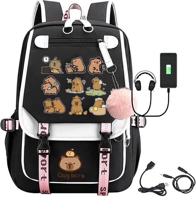 3-teiliges Schulrucksack-Set in Schwarz aus Oxford-Stoff mit großem Fassungsvermögen inklusive Federmäppchen und Schultergurt - Bild 1
