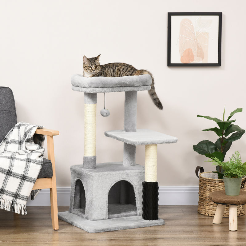 PawHut Kratzbaum mit waschbarem Katzenbett, Katzentoilette und integriertem Spielzeug aus Sisal, Hellgrau, B/T/H: 48 x 48 x 85 cm - Bild 2