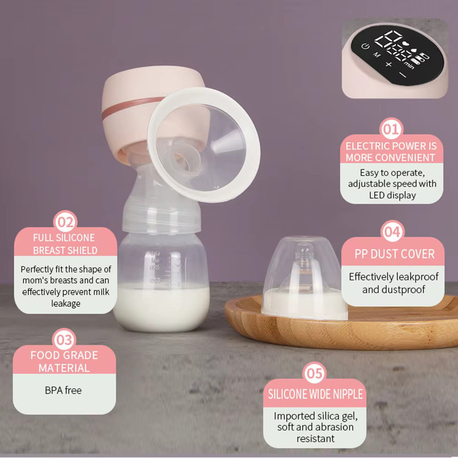 Tragbare elektrische Milchpumpe in Weiß mit LED-Bildschirm, geräuscharm, BPA-frei, inklusive 180 ml Milchflasche - Bild 4