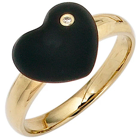 Colfem Ring 585 Gelbgold, Onyx, Diamant, Brillant, Damen, Ringgröße 56 - Bild 1