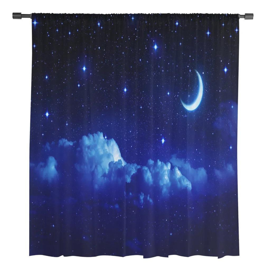 Yiran Furniture Transparent Voile-Vorhang mit Nachthimmel-Motiv aus Sternen und Mond, Breite: 135 cm, Höhe: 115 cm - Bild 2