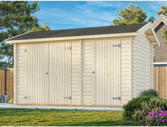 Palmako Jari Blockbohlenhaus aus Fichtenholz mit Satteldach in Braun, B/H/T: 440 x 251 x 240 cm - Bild 1