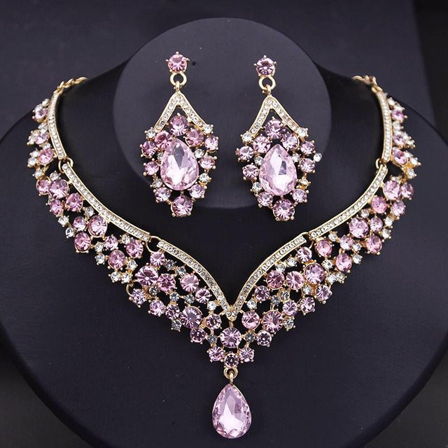YIRAN Jewelry Schmuckset, Choker Halskette, Ohrringe, Lila, Damen - Bild 1