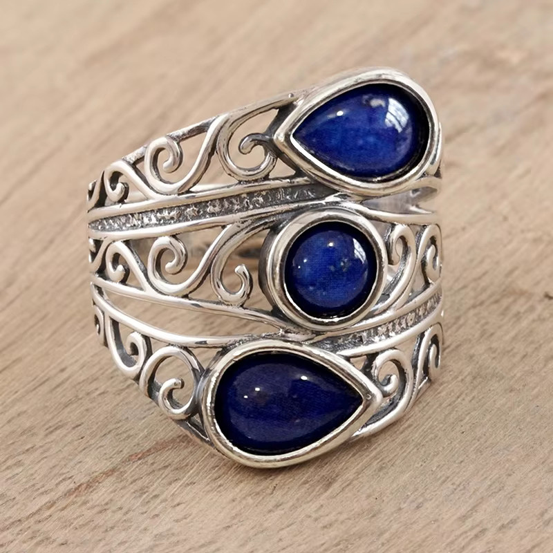 Huitan Ring, Vintage, Silber, blauer Stein, Damen - Bild 2