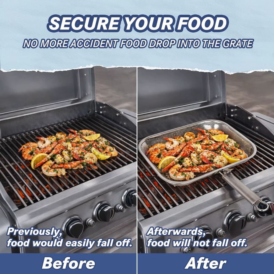 tastyWay Quadratische perforierte Grillplatte aus Edelstahl in Silber, Grillkorb und Grillpfanne - Bild 3