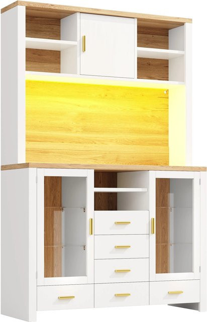 Merax Buffetschrank in Weiß mit LED-Beleuchtung, 4 Türen und 6 Schubladen, Holzoptik, B/T/H: 120 x 40 x 188 cm - Bild 1