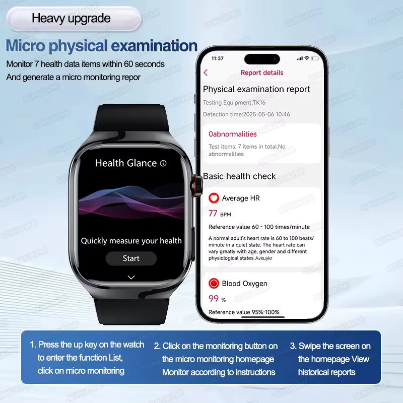 GUHUAVMI EKG-Smartwatch mit 2,04 Zoll AMOLED Display in Schwarz für Männer und Frauen mit Blutdruck-, Lipid- und Harnsäure-Tracking sowie IP68-Schutzklasse - Bild 3