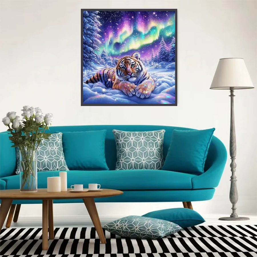 EverShine Diamantmalerei Tiger im Winter mit Schnee als 5D DIY Mosaik Stickerei in Multicolour - Bild 3
