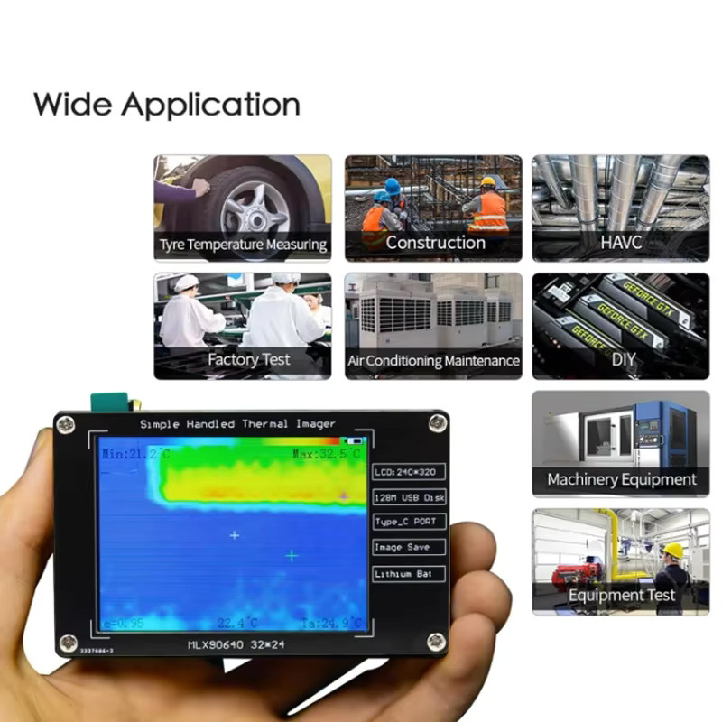 Digitale Infrarotkamera MLX90640 mit 2,8-Zoll-LCD-Display und eingebautem Akku in Schwarz - Bild 5