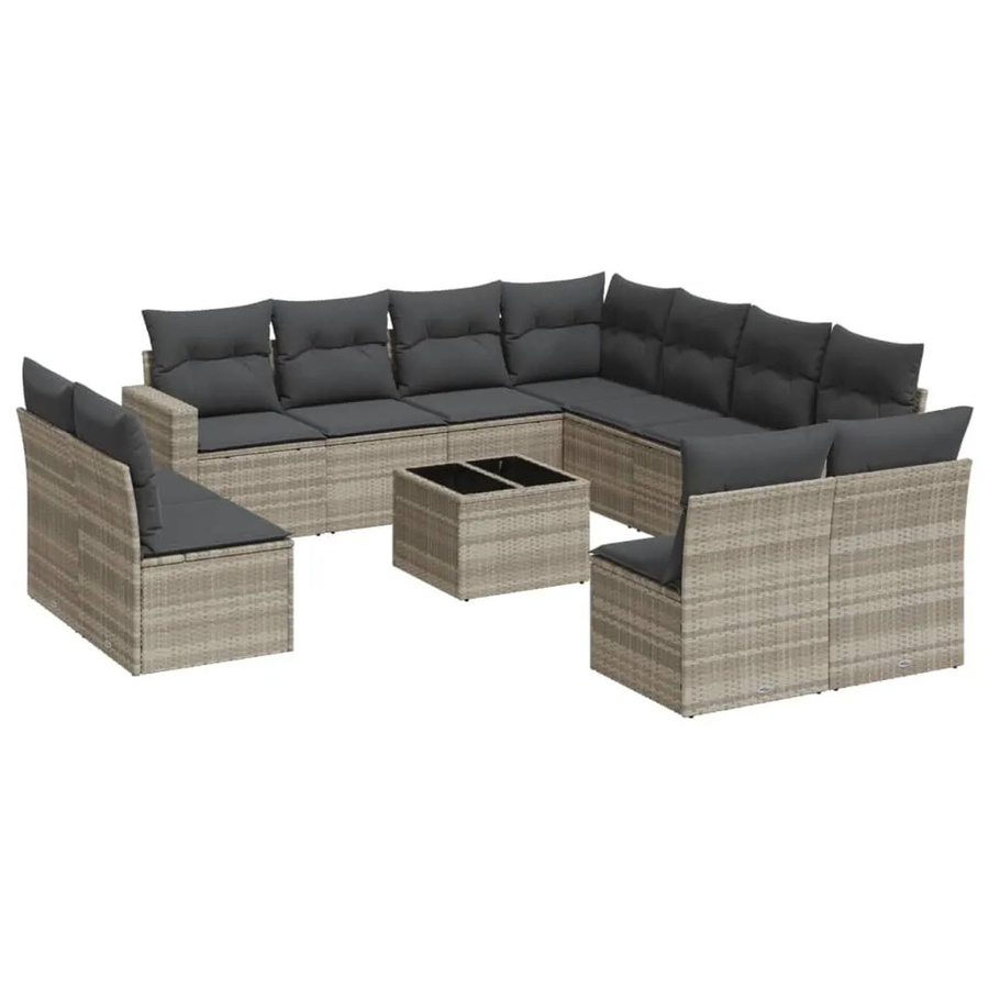 vidaXL 12-tlg. Garten-Sofagarnitur in L-Form mit Kissen und Couchtisch, Hellgrau - Bild 2