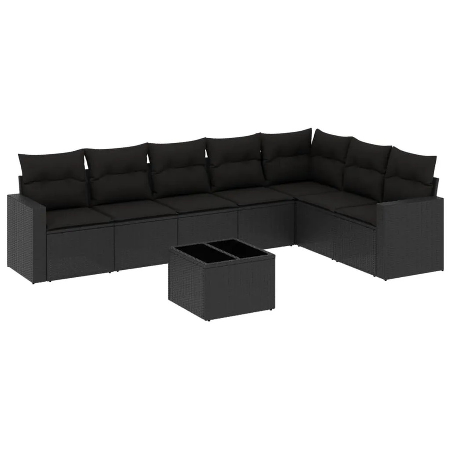 vidaXL 8-tlg Garten-Sofagarnitur mit Kissen aus Poly-Rattan und pulverbeschichtetem Stahl in Schwarz - Bild 2