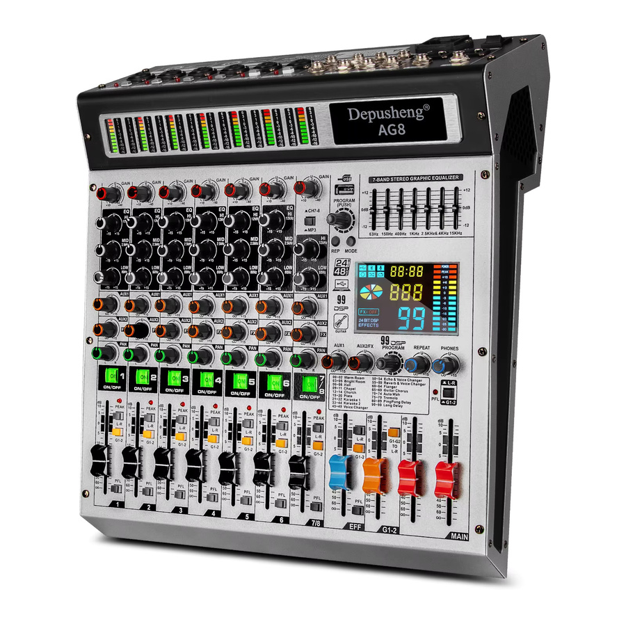 DEPUSHENG 8 Kanal DJ Mischpult mit Bluetooth und USB, Audio Mixer mit 48V Phantom Power für Karaoke und Bühne - Bild 2