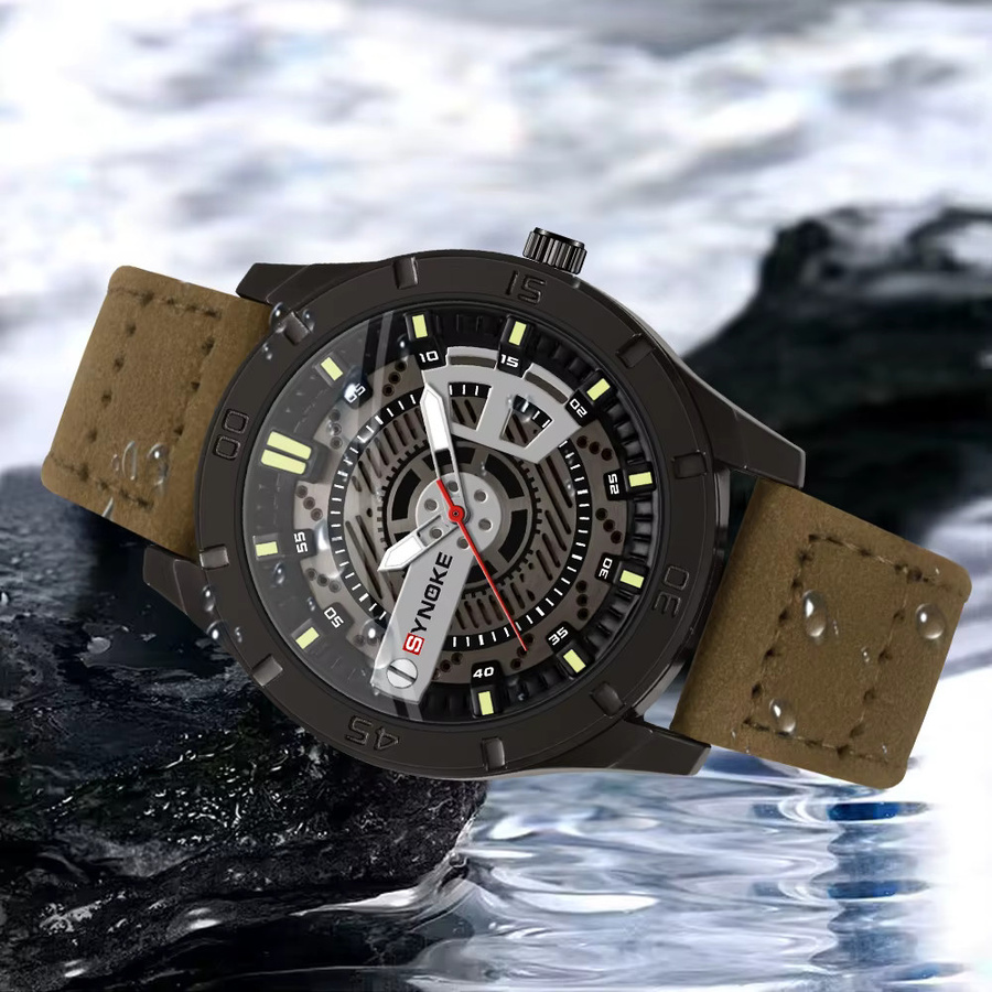 SYNOKE Armbanduhr Quarz, Leder, Schwarz, Braun, Herren - Bild 4