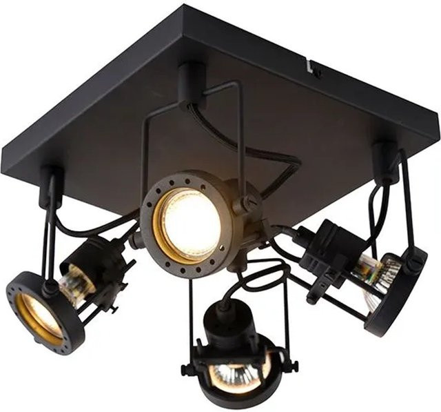 QAZQA Industriespot Suplux Schwarz 4-flammig aus Stahl, dimmbar, GU10, quadratisch, abgehängt - Bild 1