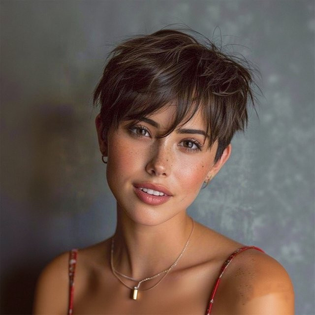 OYM HAIR Pixie-Cut-Perücke, dunkelbraun, kurzes Remy-Echthaar, 180 % Dichte - Bild 1