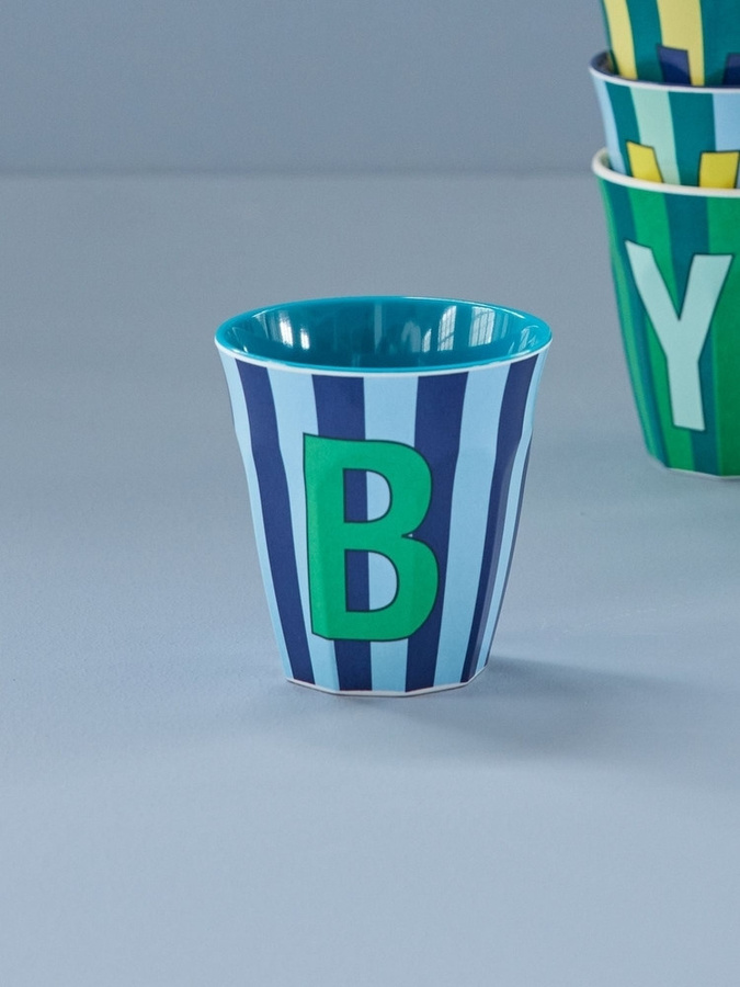 Rice Melamin Becher Buchstabe B mit Streifen in Blau, 250ml - Bild 2