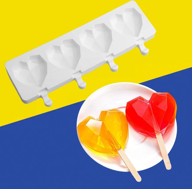 SHENHONG Herzförmige Eis am Stiel Formen aus Silikon mit Holzstäbchen in Weiß - Bild 1