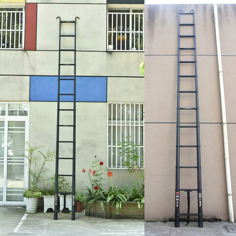 DayPlus Teleskop-Verlängerungsleiter aus Aluminium in Schwarz mit abnehmbaren Haken, 5m Auszug für Heim, Innen- und Außenbereich - Bild 6