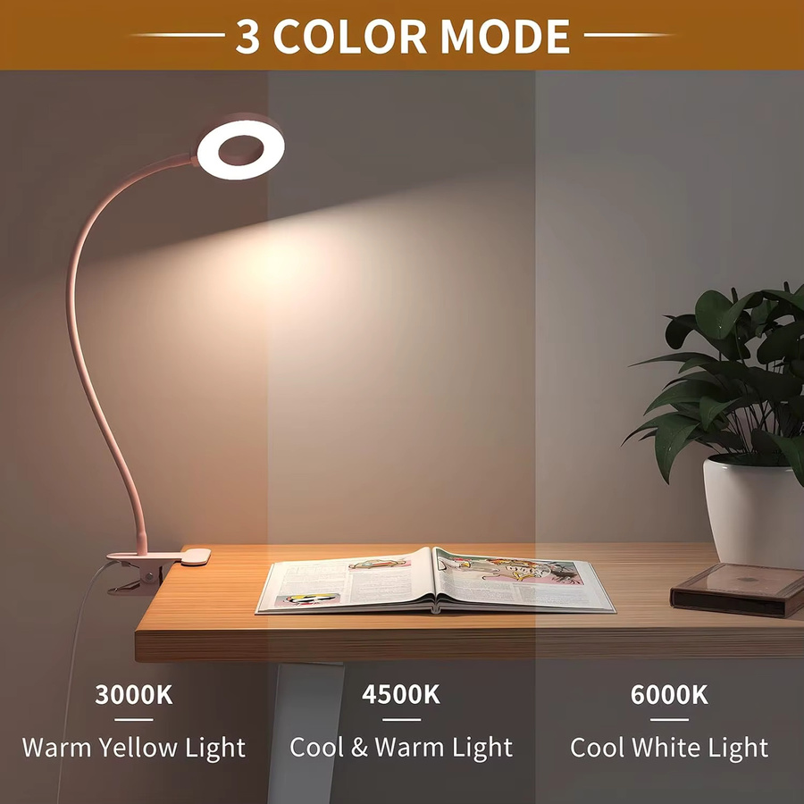 KEBINCPLED LED Schreibtischlampe mit USB-Anschluss, flexible Buchleuchte und Touch-Bedienung, erhältlich in Weiß, Rosa und Schwarz - Bild 2