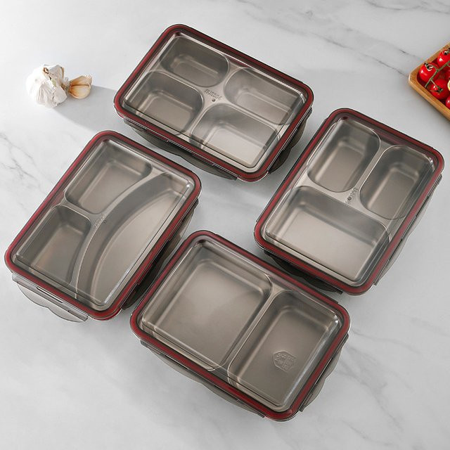 HAAKOOKAI Edelstahl Lunchbox aus 304 Edelstahl mit Deckel und Fächern in Silber - Bild 1
