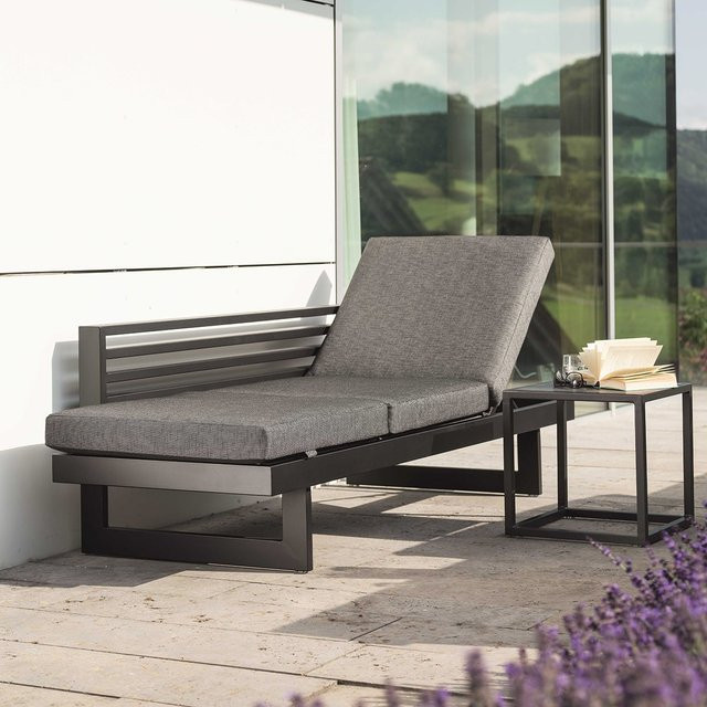 Stern NEW HOLLY Bank Liege aus Aluminium in Schwarz Matt mit Beistelltisch John aus Dekton Lava Anthrazit B/T/H: 45 x 45 x 45 cm - Bild 1