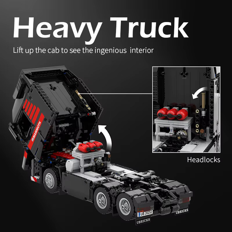 Ubricks Volvo FH16 Schwerlast-LKW Mammoth RC Technik-Fahrzeugmodell Bausteine Bausatz in Schwarz - Bild 3