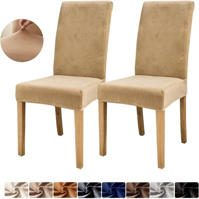 Yupartex Esszimmerstuhlbezüge aus weichem Samt in Beige, elastische Stuhlhussen mit hoher Rückenlehne für Zuhause, Hotel und Büro - Bild 1