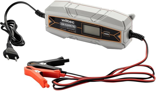Wiltec Batterieladegerät für 6-12V Autobatterien und Kfz mit LCD-Display in Weiß und Grau - Bild 1