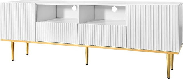 okwish TV Schrank modern in Weiß mit Goldrand und Goldfüßen für dein Wohnzimmer B/T/H: 165 x 36 x 55 cm - Bild 1