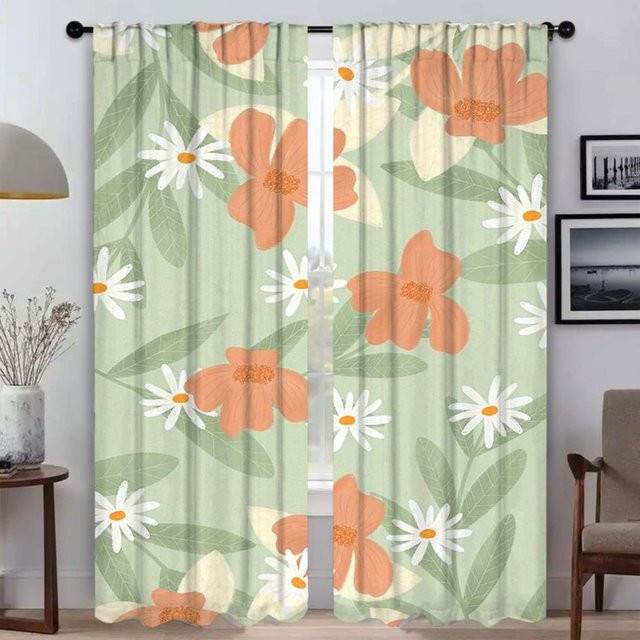 Blumen Innenvorhänge mit floralem Design, halbtransparent, Mehrfarbig, B: 50 cm, H: 70 cm, 2 Stück - Bild 1